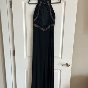 Morgan & Co - Black Halter Long Dress with Lace accent